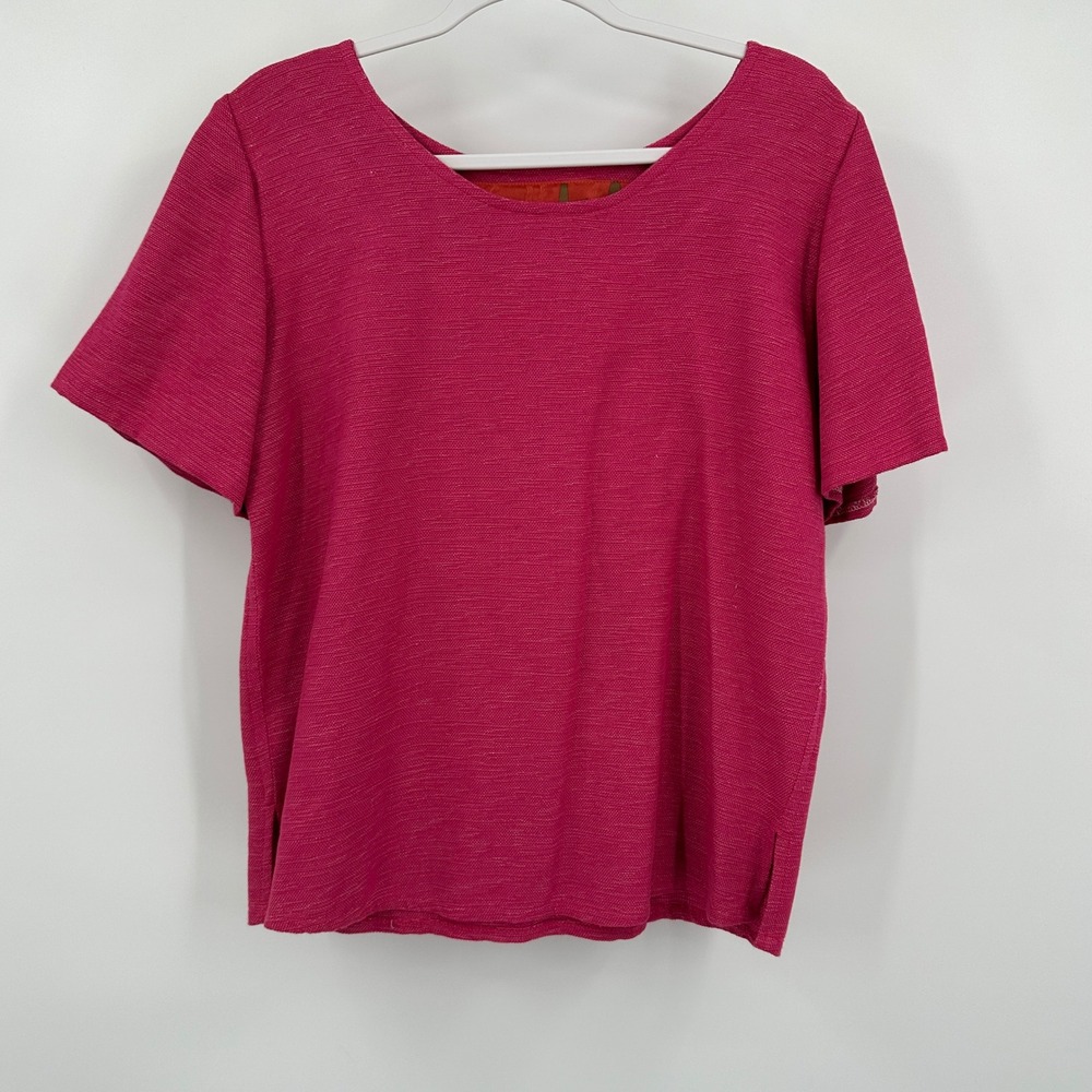 Vintage Crystal Handwovens Top Size M Pink Minimalist Lagenlook‎ Boxy Oversized